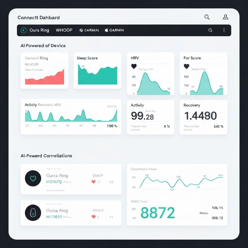 AXIFI Wearables Hub showing unified data from Oura, WHOOP, Garmin, and Apple Watch